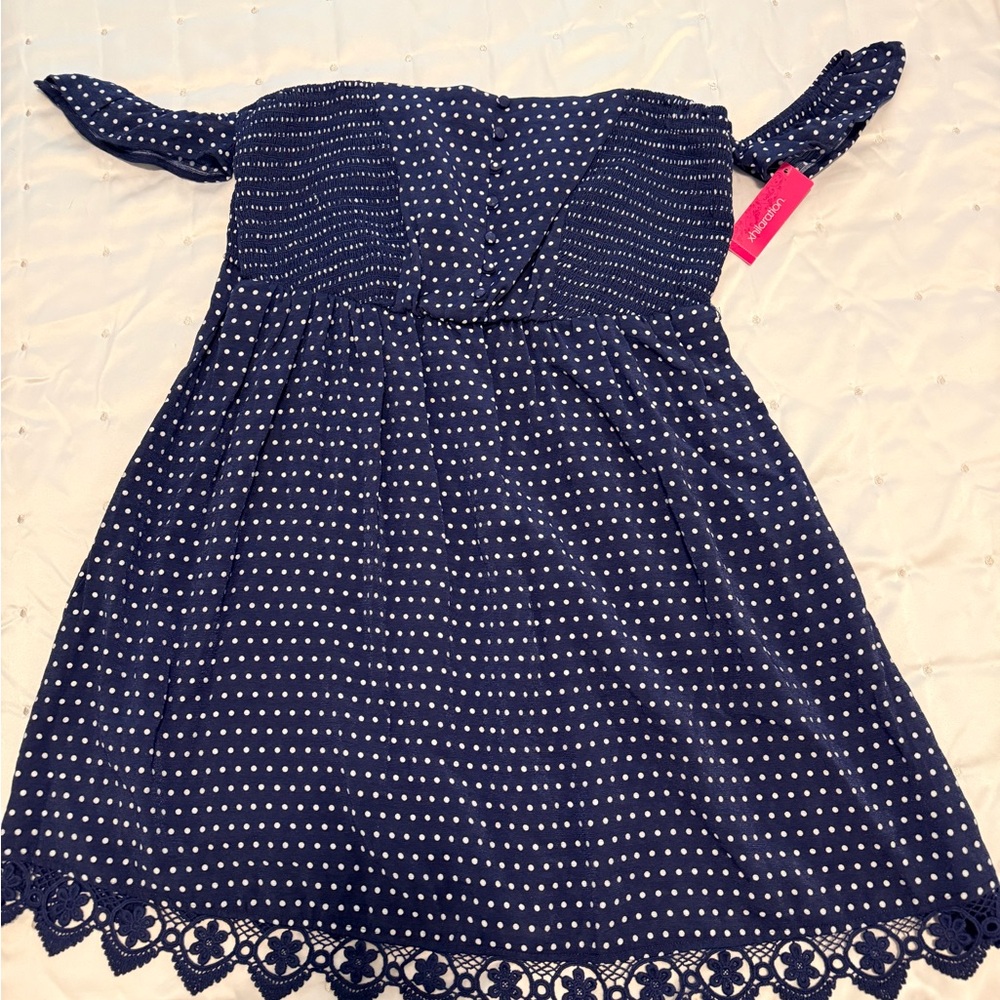 Xhilaration Blue and White Polka Dot Dress